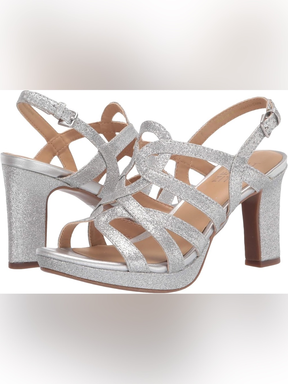 Naturalizer Women's Cameron silver glittery block heel sandal Size 10M